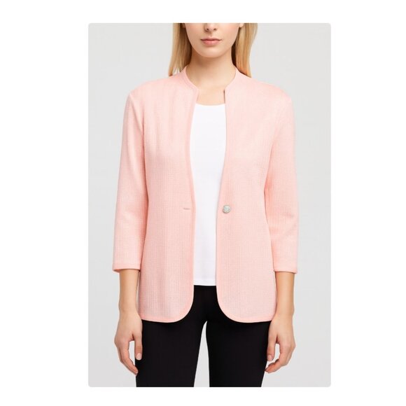 Misook Jacket Womens Medium Pink Knit Textured Open Front Blazer Cardigan - Picture 1 of 4